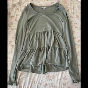 Love, Fire , long sleeve blouse, grey green, size: medium
